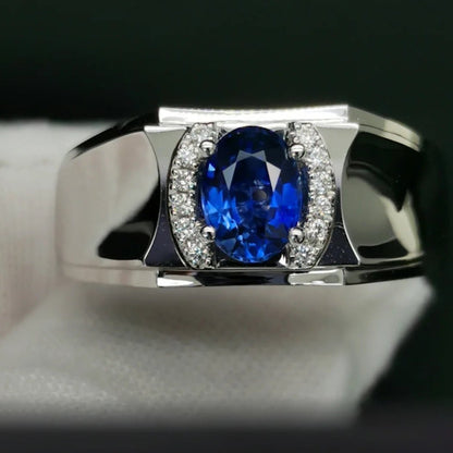 10Ct Blue Sapphire Oval Cut Men's Ring