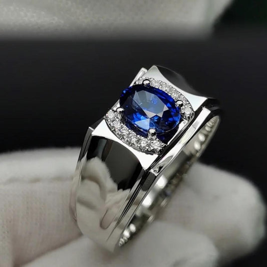 10Ct Blue Sapphire Oval Cut Men's Ring