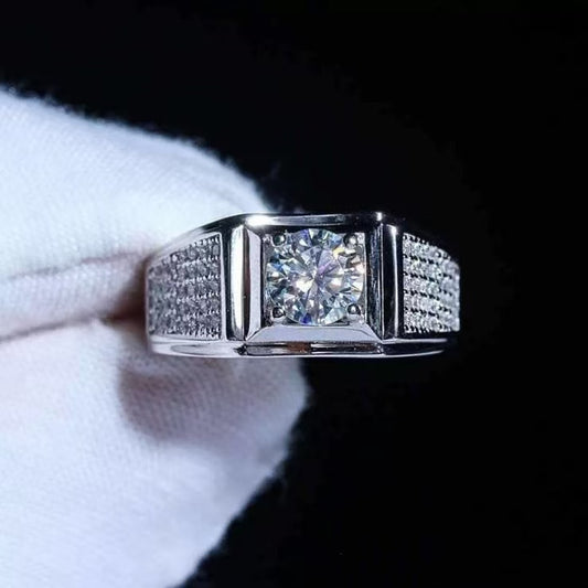 6Ct White Sapphire Round Cut Men's Ring