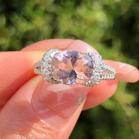 8Ct Pink Sapphire Cushion Cut Ring