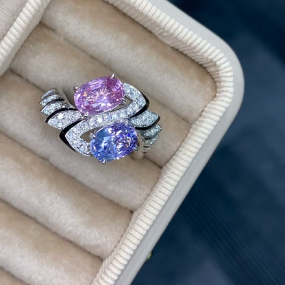 14Ct Purple&Pink Sapphire Oval Cut Ring