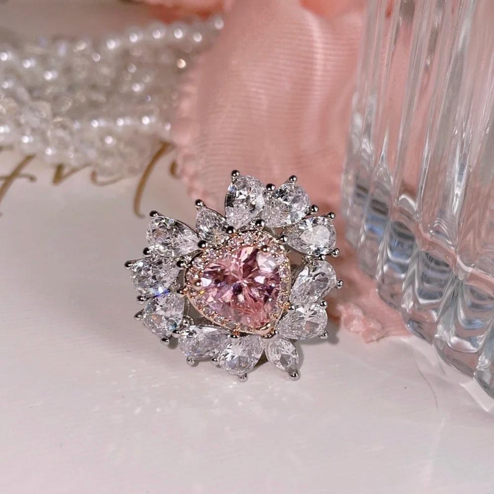 10Ct Pink&White Sapphire Heart Cut Wedding Ring