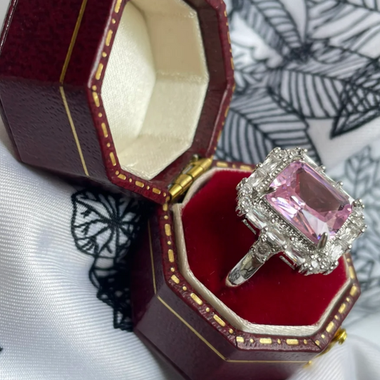 8Ct Pink Sapphire Baguette Cut Ring