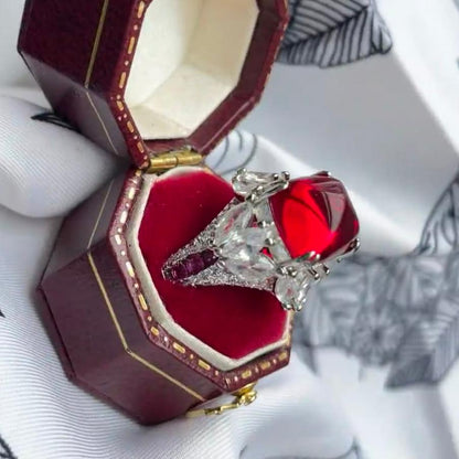 14Ct Red Sapphire Cushion Cut Engaement Ring