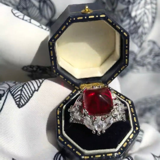 14Ct Red Sapphire Cushion Cut Engaement Ring