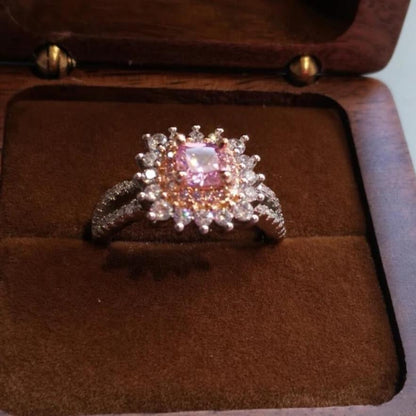 8Ct Pink Sapphire Cushion Cut Ring