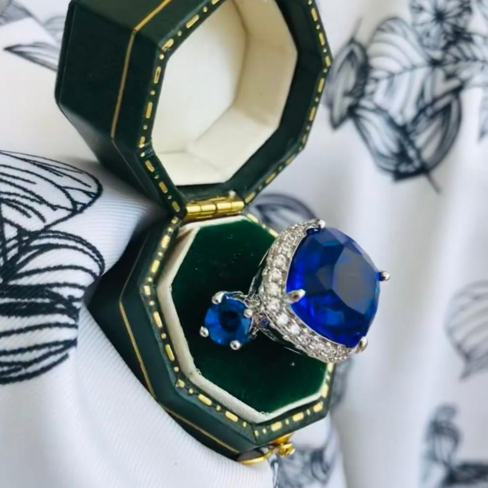 12Ct Blue Sapphire Cushion Cut Ring