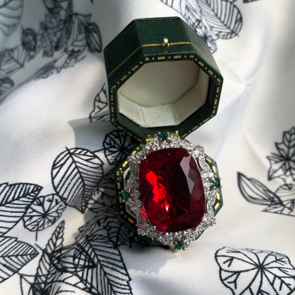 8Ct Red Sapphire Cushion Cut Ring