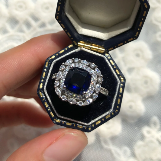 9Ct Blue Sapphire Cushion Cut Ring