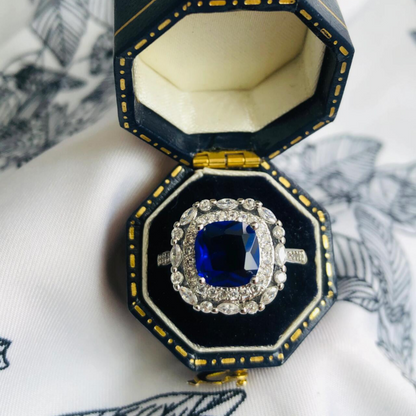 9Ct Blue Sapphire Cushion Cut Ring