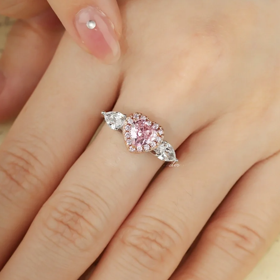 6Ct Pink Sapphire Heart Cut Engaement Ring