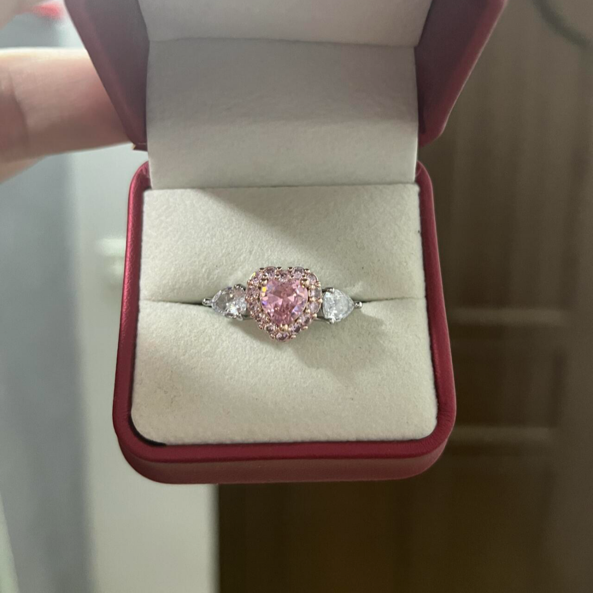 6Ct Pink Sapphire Heart Cut Engaement Ring