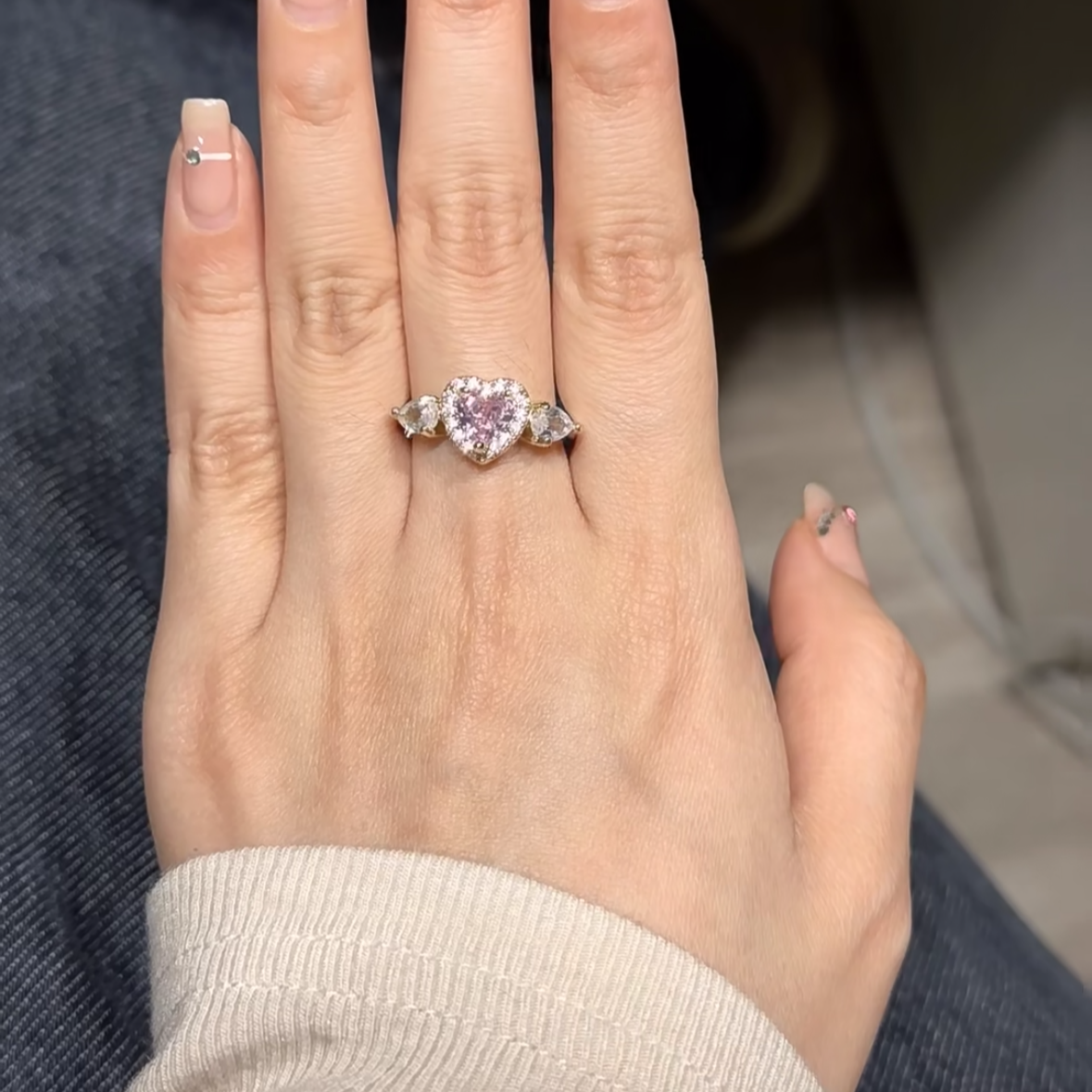 6Ct Pink Sapphire Heart Cut Engaement Ring