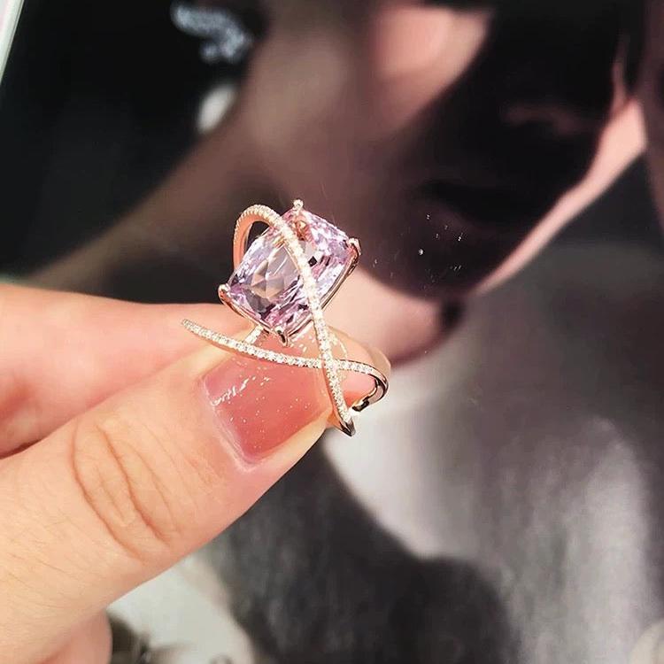 10Ct Pink Sapphire Cushion Cut Ring