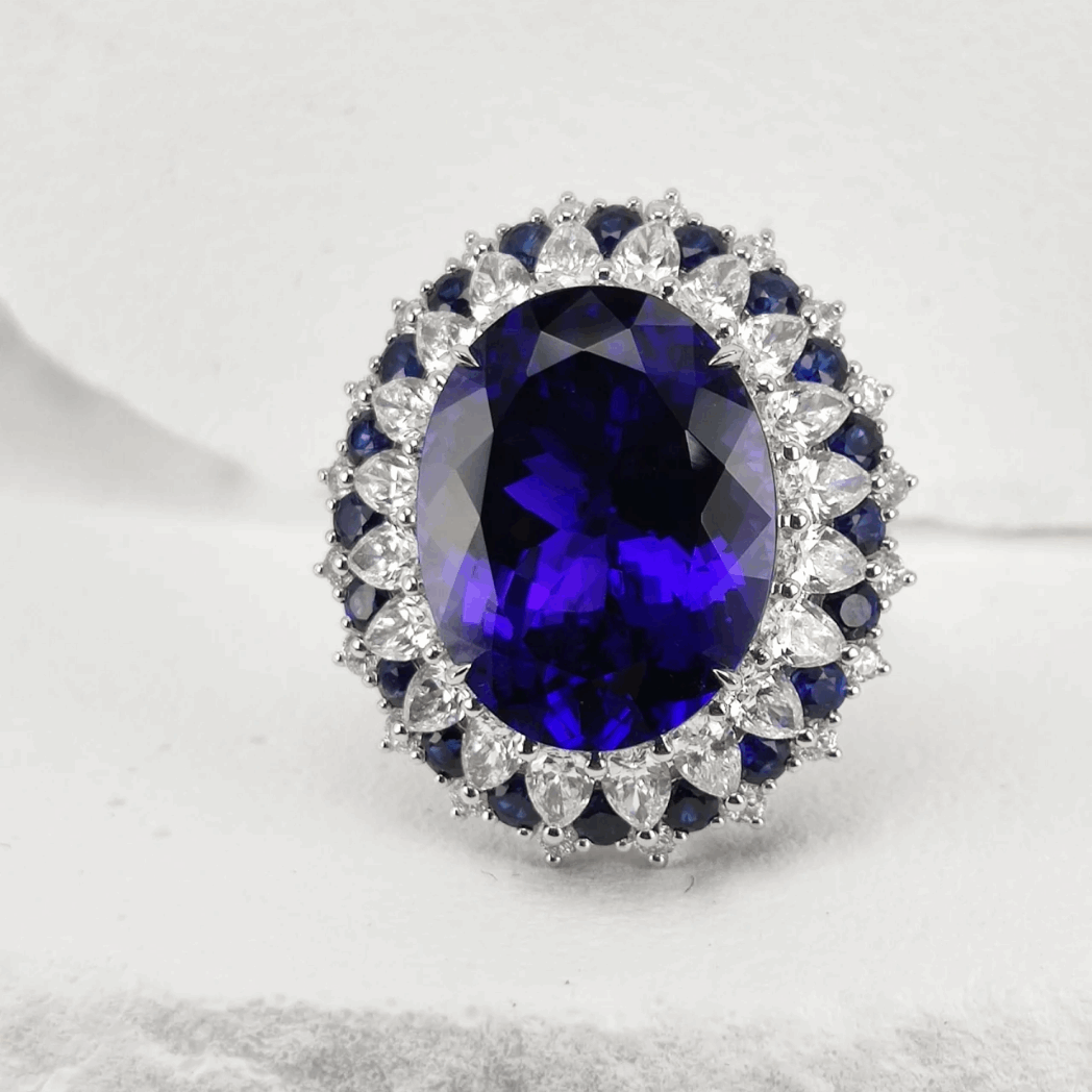 12Ct Blue Sapphire Oval Cut Engaement Ring