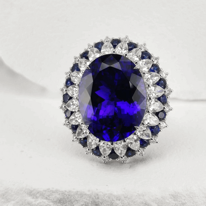 12Ct Blue Sapphire Oval Cut Engaement Ring