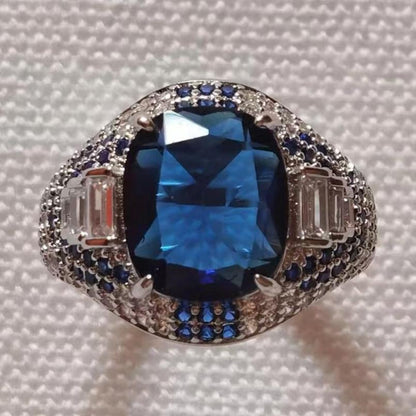 12Ct Blue Sapphire Cushion Cut Engaement Ring