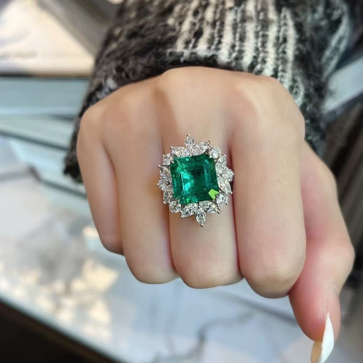 12Ct Green Sapphire Asscher Cut Engaement Ring