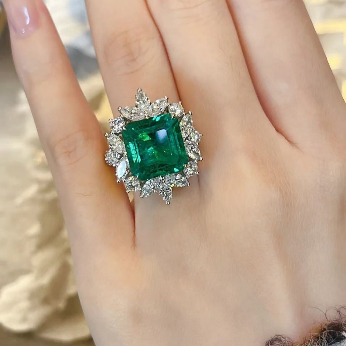 12Ct Green Sapphire Asscher Cut Engaement Ring