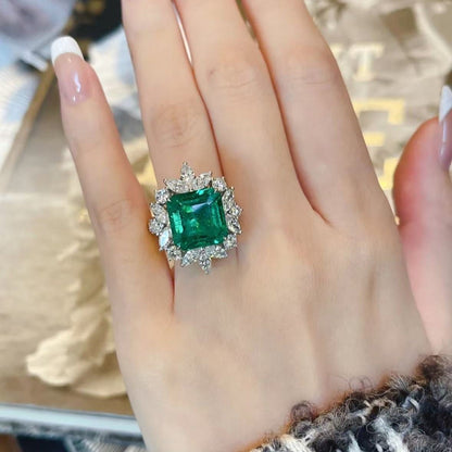 12Ct Green Sapphire Asscher Cut Engaement Ring