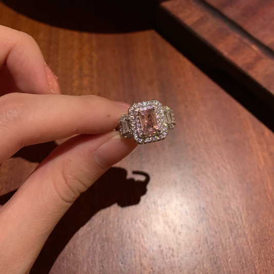 8Ct Pink Sapphire Baguette Cut Engaement Ring