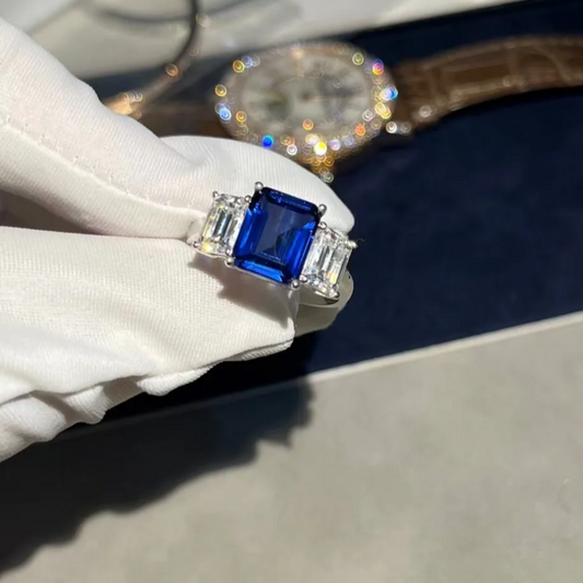 6Ct Blue Sapphire Baguette Cut Engaement Ring