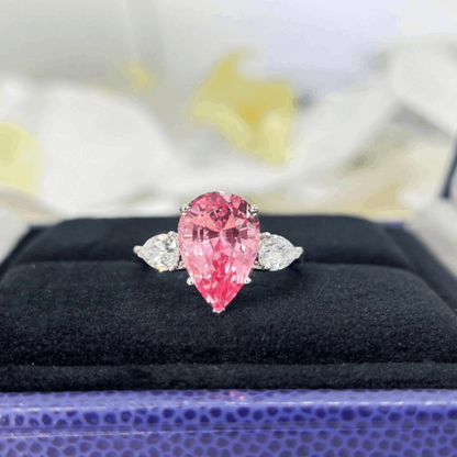 10Ct Pink Sapphire Pear Cut Engaement Ring