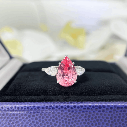 10Ct Pink Sapphire Pear Cut Engaement Ring