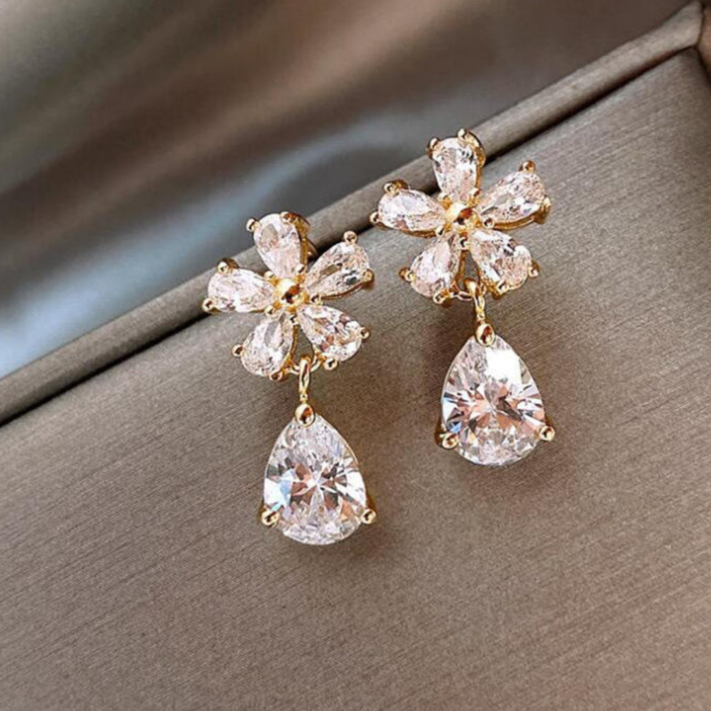 16Ct White Sapphire Pear Cut Drop Earrings