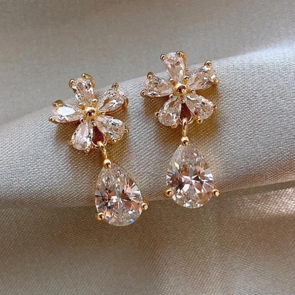 16Ct White Sapphire Pear Cut Drop Earrings