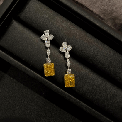 10Ct Yellow&White Sapphire Baguette Cut Drop Earrings