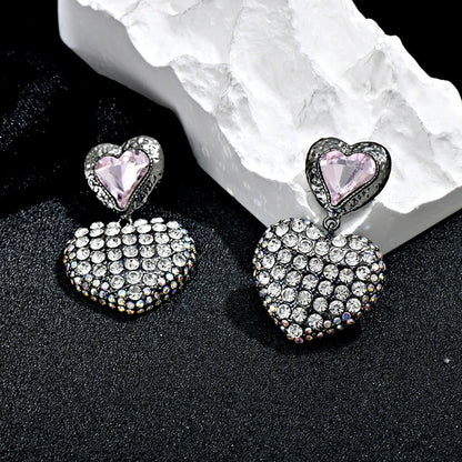 14Ct Pink Sapphire Heart Cut Drop Earrings