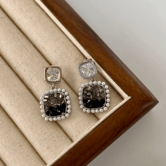 12Ct Black Sapphire Cushion Cut Drop Earrings