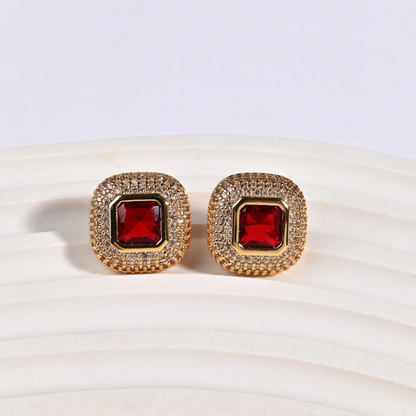 12Ct Red Sapphire Asscher Cut Stud Earrings