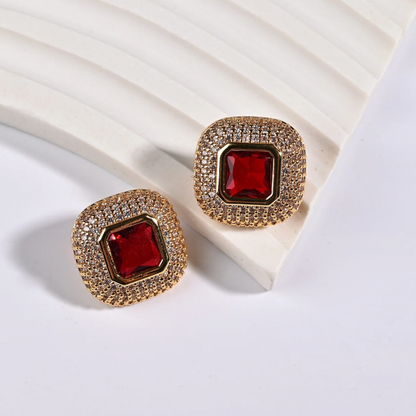 12Ct Red Sapphire Asscher Cut Stud Earrings