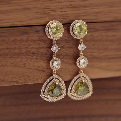 14Ct Yellow&Green Sapphire Triangular Cut Drop Earrings