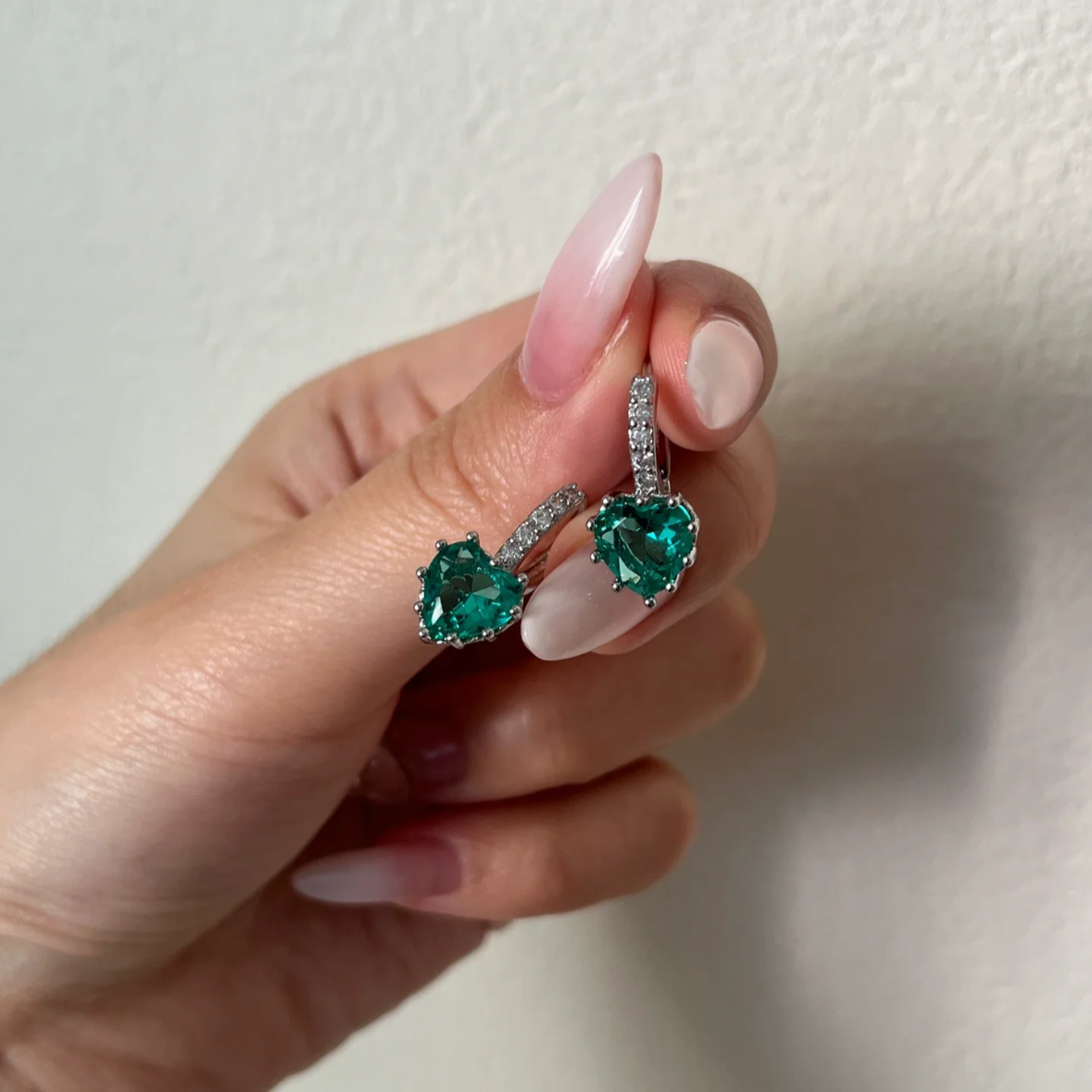 6Ct Green Sapphire Heart Cut Drop Earrings