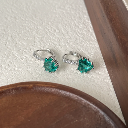 6Ct Green Sapphire Heart Cut Drop Earrings