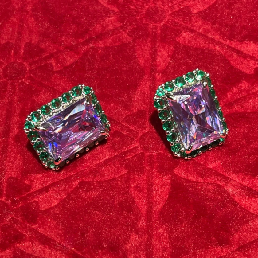 8Ct Purple Sapphire Baguette Cut Stud Earrings