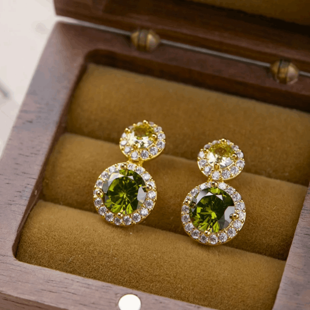 12Ct Green Sapphire Round Cut Drop Earrings