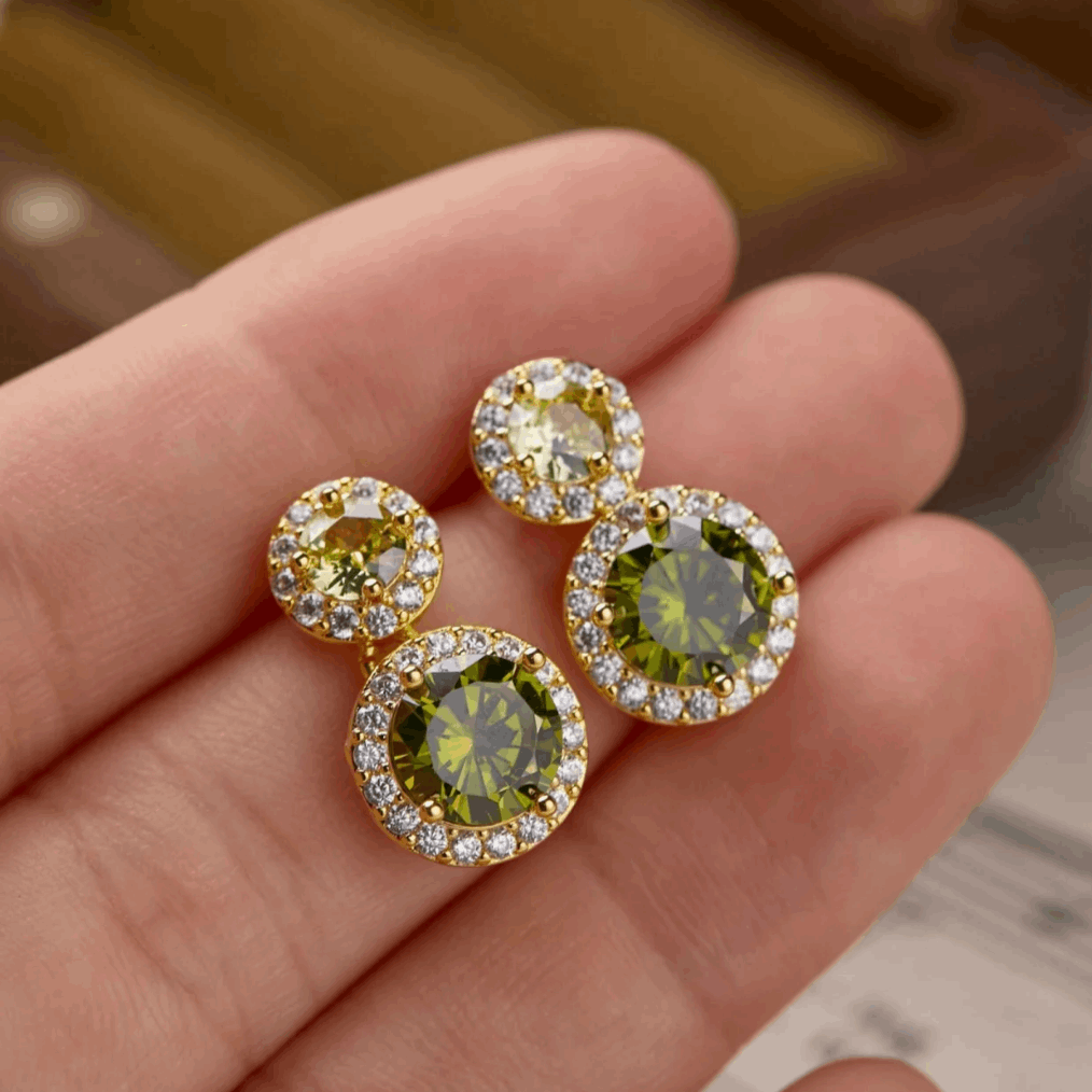 12Ct Green Sapphire Round Cut Drop Earrings