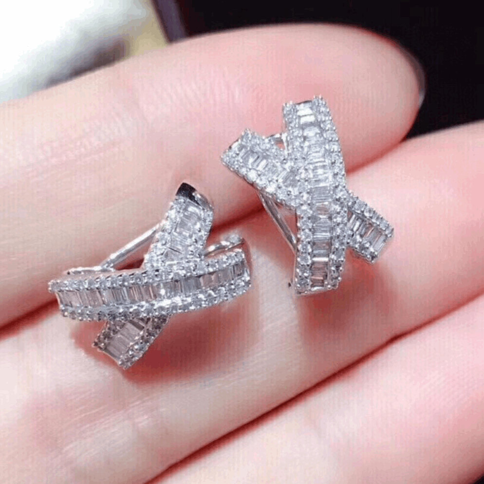 10Ct White Sapphire Baguette Cut Hoop Earrings