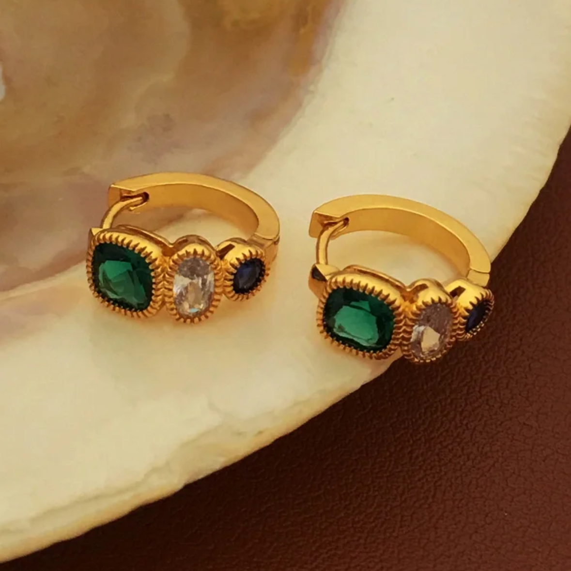 8Ct Green&White Sapphire Cushion Cut Hoop  Earrings