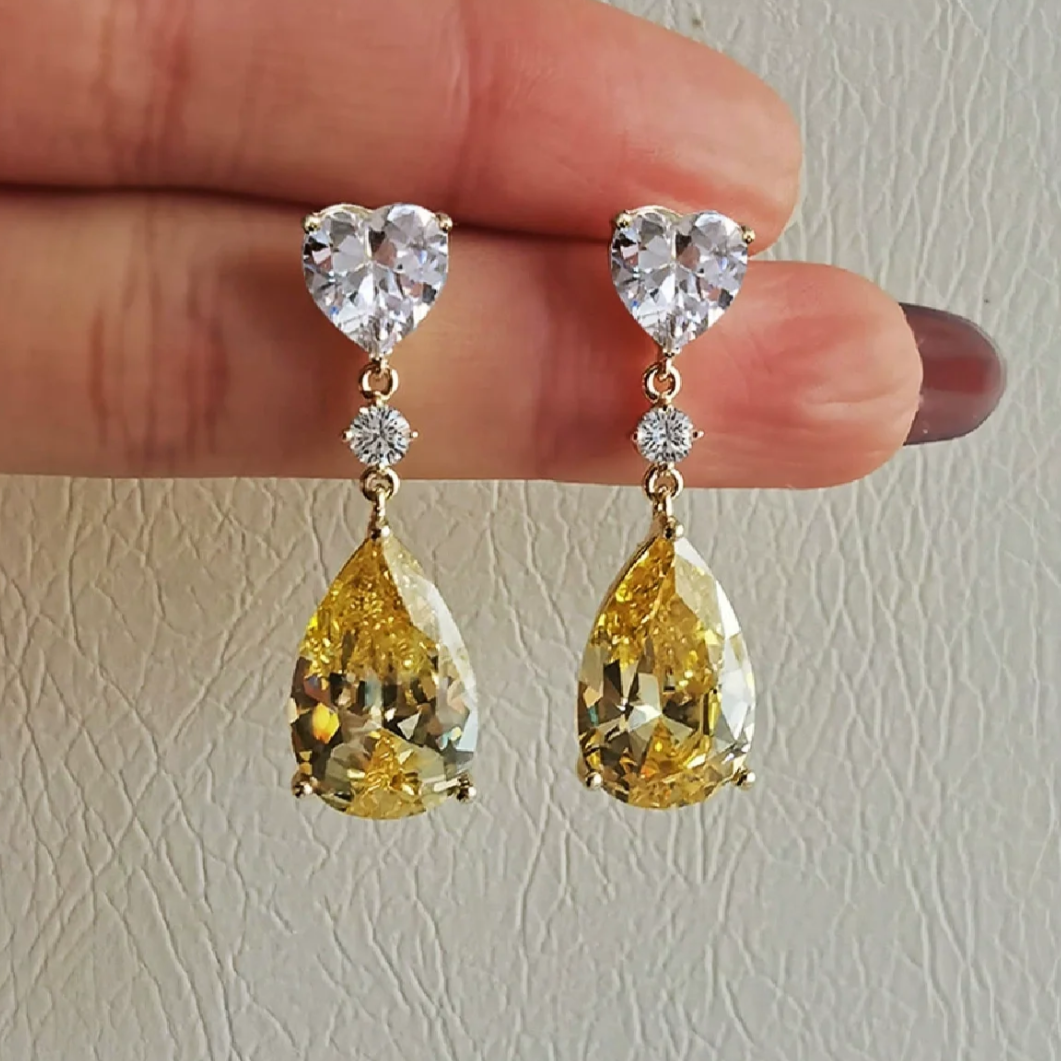 14Ct Yellow Sapphire Pear Cut Drop Earrings