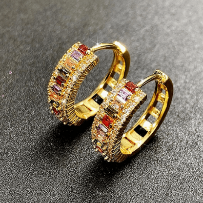 10Ct Rainbow Sapphire Baguette Cut Hoop Earrings