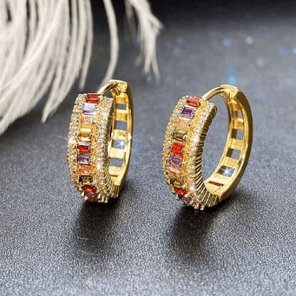 10Ct Rainbow Sapphire Baguette Cut Hoop Earrings