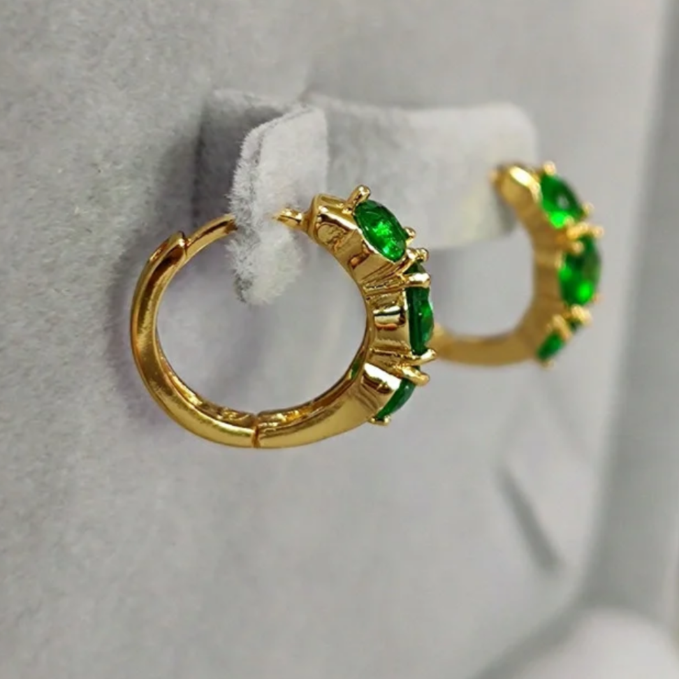 6Ct Green Sapphire Round Cut Hoop Earrings