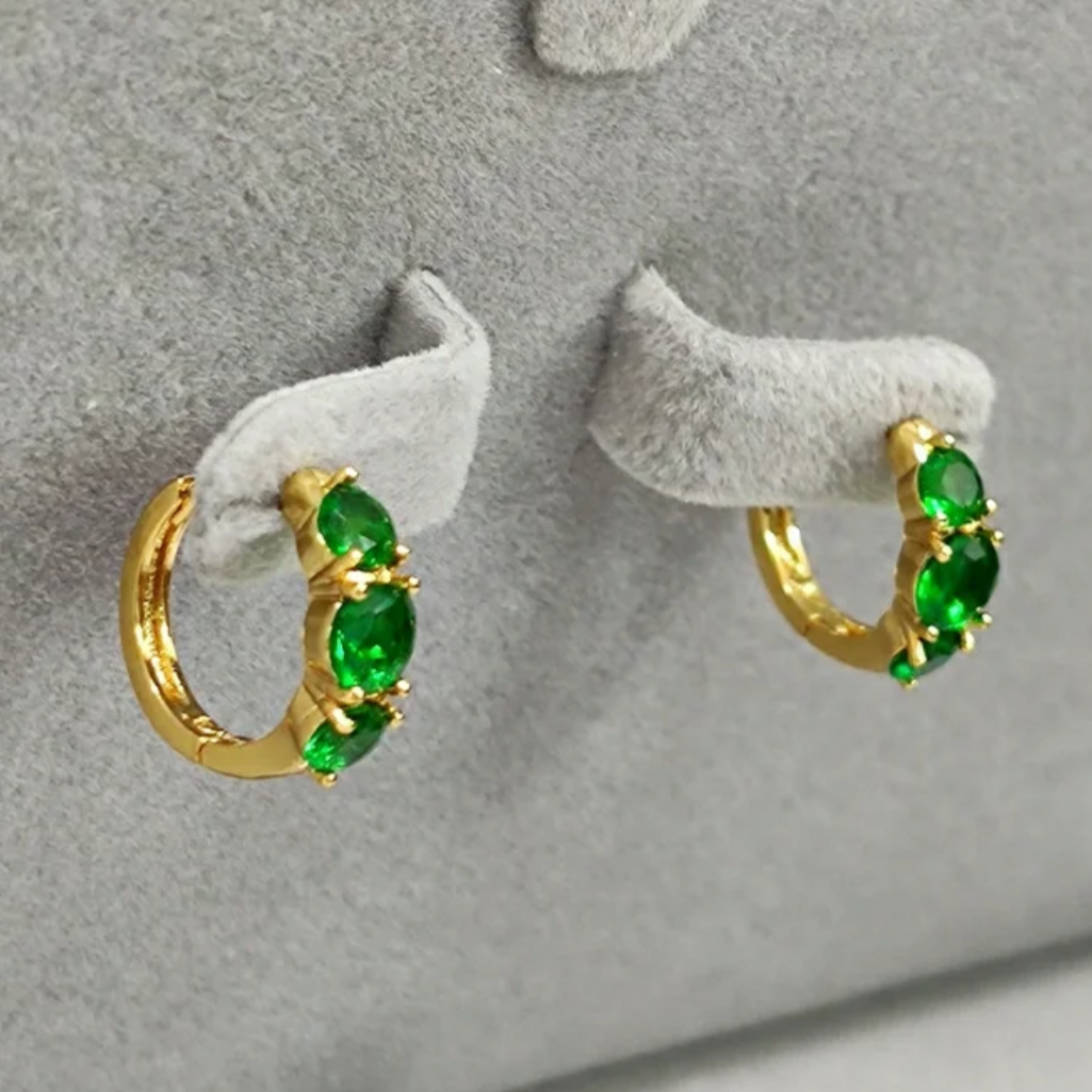 6Ct Green Sapphire Round Cut Hoop Earrings