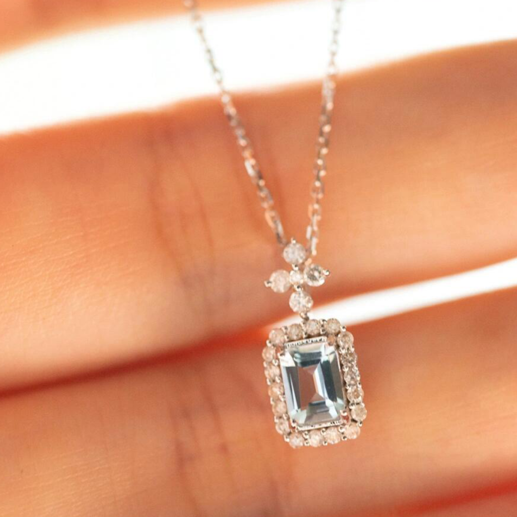 6Ct White Sapphire Baguette Cut Necklace