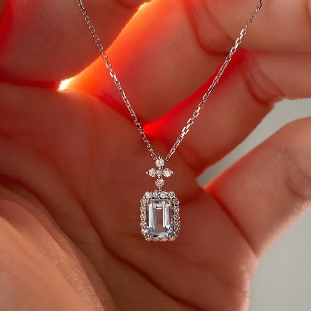 6Ct White Sapphire Baguette Cut Necklace